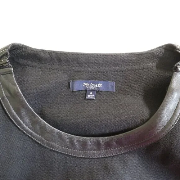 Madewell Size S Leather Trim Pique Ponte Knit Dress Boxy Fit Black - Picture 9 of 12